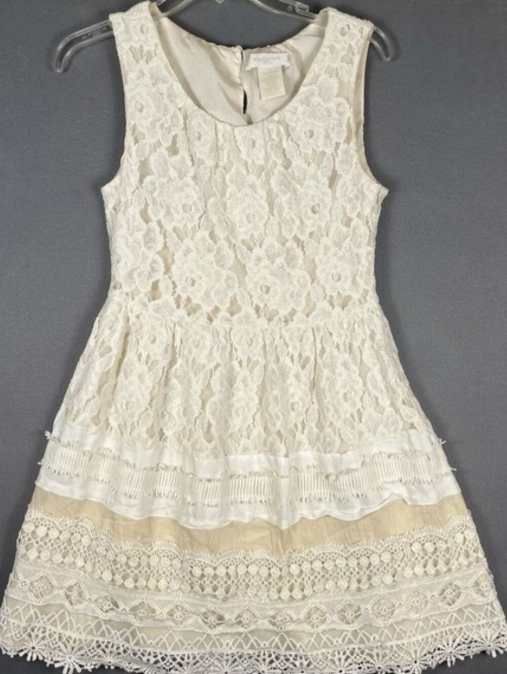 MM Couture Ivory Lace Vintage Retro Sleeveless Mini Dress, Fit & Flare, Lined, M